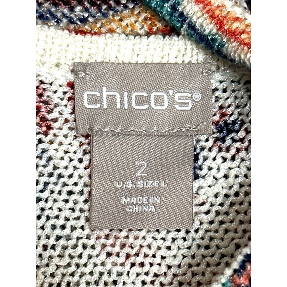 Chicos Size 2 Large Multicolor Tunic Paisley Knit Tunic Boho City Resort Style - Picture 7 of 13